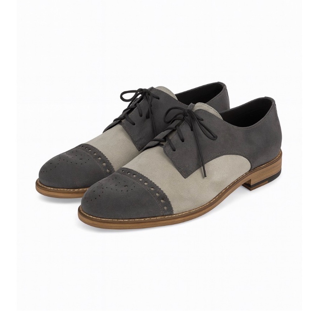 New Girotti Men’s Suede Oxford Lace Up Shoes Gray Cream Two Tone US 7 l 40
